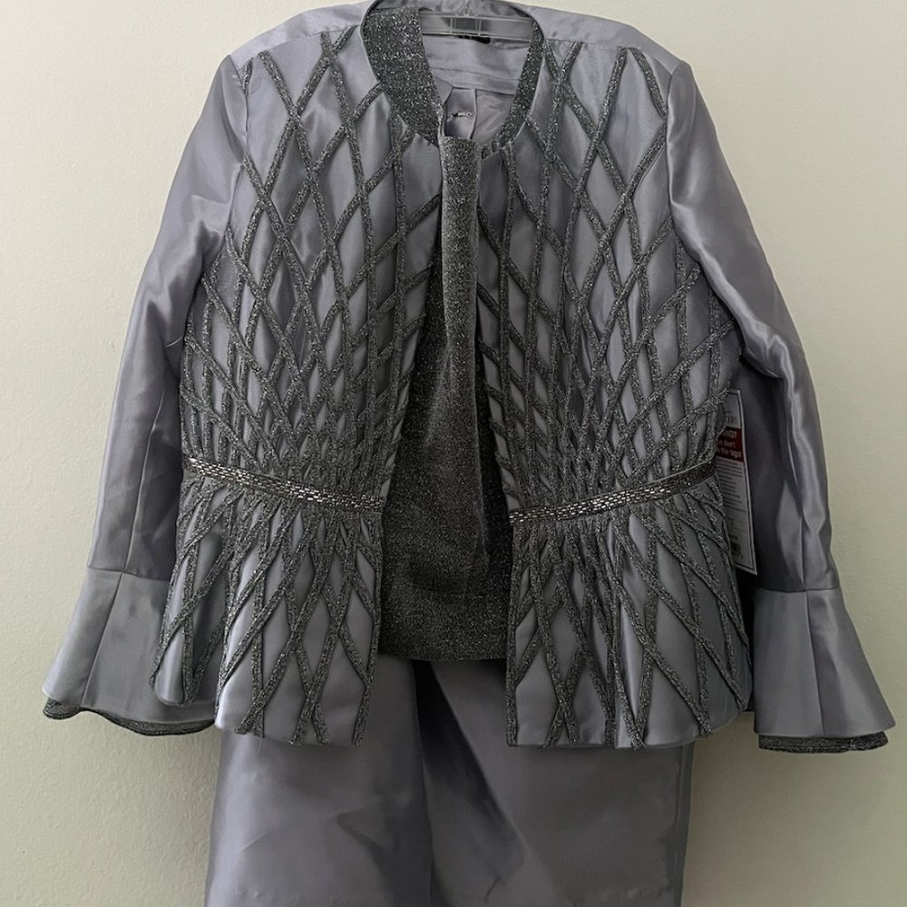 Ladies 3 piece church suit  dark silver sz 14